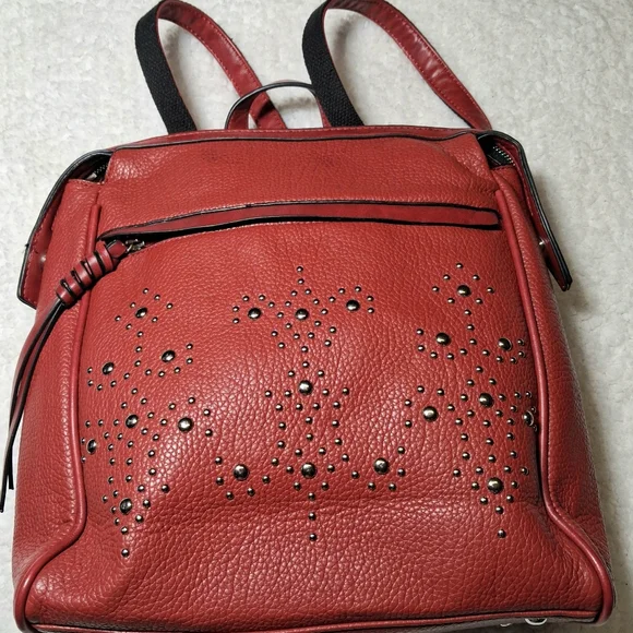 Mellow World Red Studded Convert Backpack Vegan Leather Rocker Festival Bag - Picture 1 of 8